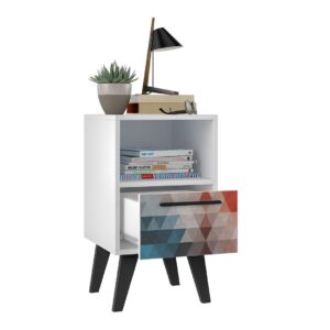 Manhattan Comfort Mid-Century- Modern Amsterdam Nightstand 1.0 with 1 Shelf in Multi Color Red and Blue