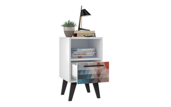 Manhattan Comfort Mid-Century- Modern Amsterdam Nightstand 1.0 with 1 Shelf in Multi Color Red and Blue