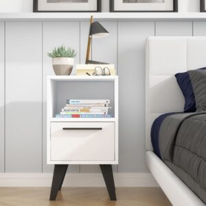 Manhattan Comfort Mid-Century- Modern Amsterdam Nightstand 1.0 with 1 Shelf in White