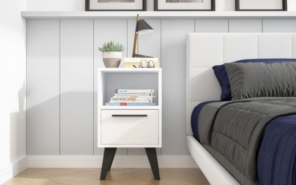 Manhattan Comfort Mid-Century- Modern Amsterdam Nightstand 1.0 with 1 Shelf in White