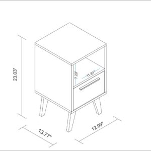 Manhattan Comfort Mid-Century- Modern Amsterdam Nightstand 1.0 with 1 Shelf in White