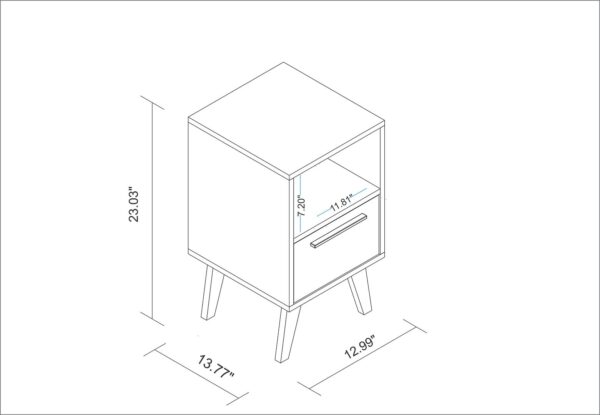 Manhattan Comfort Mid-Century- Modern Amsterdam Nightstand 1.0 with 1 Shelf in White