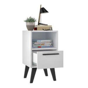 Manhattan Comfort Mid-Century- Modern Amsterdam Nightstand 1.0 with 1 Shelf in White