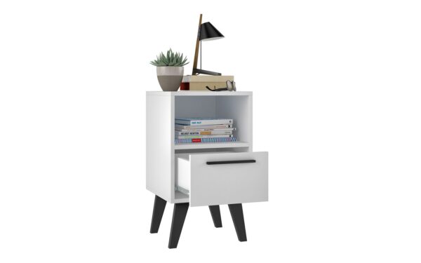 Manhattan Comfort Mid-Century- Modern Amsterdam Nightstand 1.0 with 1 Shelf in White