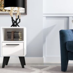 Manhattan Comfort Mid-Century- Modern Amsterdam Nightstand 1.0 with 1 Shelf in White