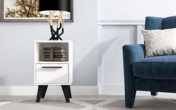 Manhattan Comfort Mid-Century- Modern Amsterdam Nightstand 1.0 with 1 Shelf in White