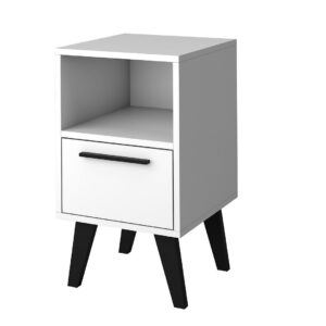 Manhattan Comfort Mid-Century- Modern Amsterdam Nightstand 1.0 with 1 Shelf in White