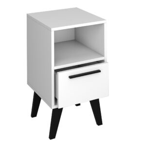 Manhattan Comfort Mid-Century- Modern Amsterdam Nightstand 1.0 with 1 Shelf in White