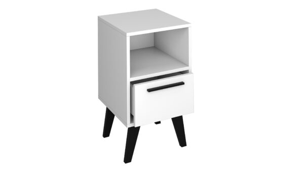 Manhattan Comfort Mid-Century- Modern Amsterdam Nightstand 1.0 with 1 Shelf in White