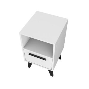 Manhattan Comfort Mid-Century- Modern Amsterdam Nightstand 1.0 with 1 Shelf in White