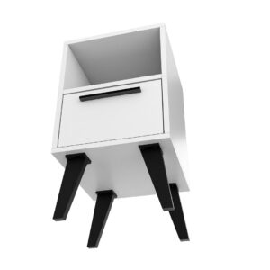 Manhattan Comfort Mid-Century- Modern Amsterdam Nightstand 1.0 with 1 Shelf in White