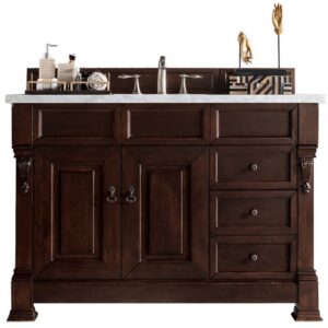 James Martin 147-114-5266-3AF Brookfield 48 Inch Burnished Mahogany Single Vanity with Drawers with 3 cm Arctic Fall Solid Surface Top