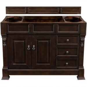 James Martin 147-114-5266-3EJP Brookfield 48 Inch Burnished Mahogany Single Vanity with Drawers with 3 cm Eternal Jasmine Pearl Quartz Top with Sink