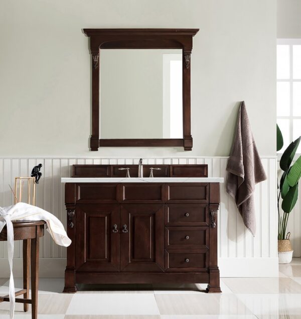 James Martin 147-114-5266-3ENC Brookfield 48 Inch Single Vanity Cabinet with Ethereal Noctis Quartz Top - Burnished Mahogany