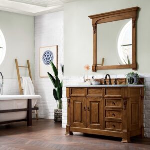 James Martin 147-114-5276-3CAR Brookfield 48 Inch Country Oak Single Vanity with Drawers with 3 cm Carrara Marble Top