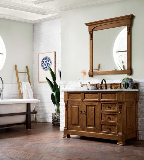 James Martin 147-114-5276-3CAR Brookfield 48 Inch Country Oak Single Vanity with Drawers with 3 cm Carrara Marble Top