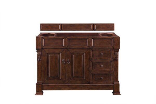 James Martin 147-114-5286-3CAR Brookfield 48 Inch Warm Cherry Single Vanity with Drawers with 3 cm Carrara Marble Top