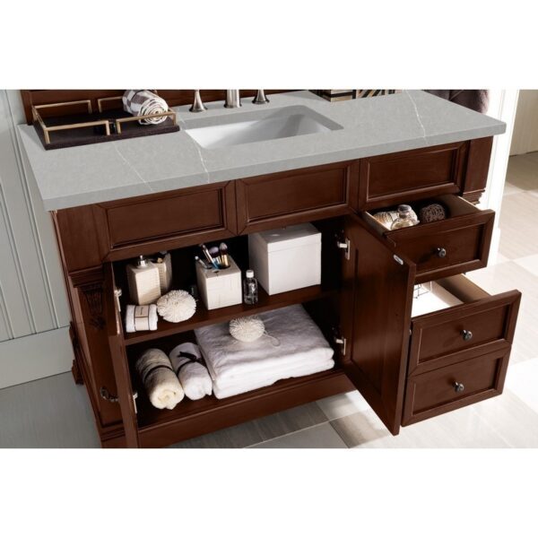 James Martin 147-114-5286-3ESR Brookfield 48 Inch Warm Cherry Single Vanity with 3 CM Eternal Serena Quartz Top