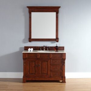 James Martin 147-114-5286-3CAR Brookfield 48 Inch Warm Cherry Single Vanity with Drawers with 3 cm Carrara Marble Top