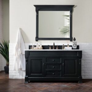 James Martin 147-114-5331-3AF Brookfield 60 Inch Antique Black Single Vanity with 3 cm Arctic Fall Solid Surface Top