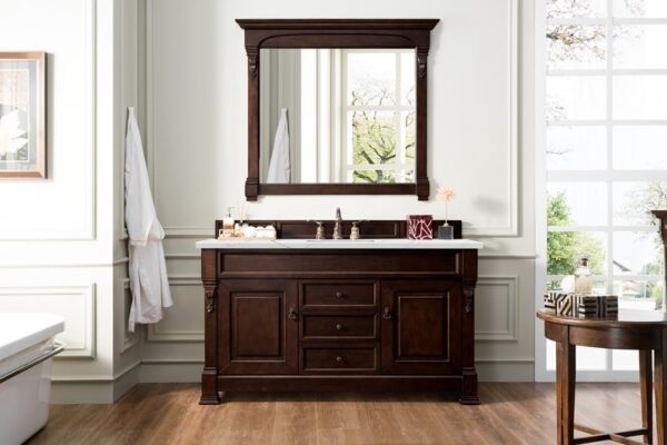 James Martin 147-114-5361-3ENC Brookfield 60 Inch Single Vanity Cabinet with Ethereal Noctis Quartz Top - Burnished Mahogany