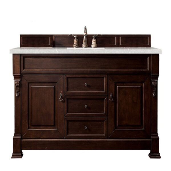 James Martin 147-114-5361-3ESR Brookfield 60 Inch Burnished Mahogany Single Vanity with 3 CM Eternal Serena Quartz Top