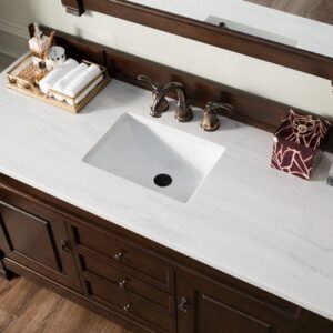 James Martin 147-114-5361-3AF Brookfield 60 Inch Burnished Mahogany Single Vanity with 3 cm Arctic Fall Solid Surface Top