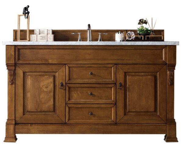 James Martin 147-114-5371-3CAR Brookfield 60 Inch Country Oak Single Vanity with 3 cm Carrara Marble Top