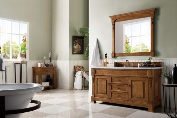 James Martin 147-114-5371-3CAR Brookfield 60 Inch Country Oak Single Vanity with 3 cm Carrara Marble Top