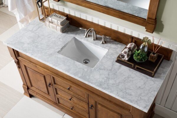 James Martin 147-114-5371-3CAR Brookfield 60 Inch Country Oak Single Vanity with 3 cm Carrara Marble Top