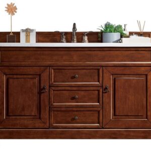 James Martin 147-114-5381-3AF Brookfield 60 Inch Warm Cherry Single Vanity with 3 cm Arctic Fall Solid Surface Top