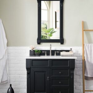 James Martin 147-114-5536-3CAR Brookfield 36 Inch Antique Black Single Vanity with Drawers with 3 cm Carrara Marble Top