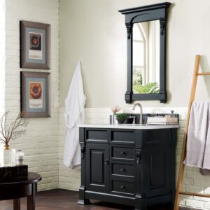 James Martin 147-114-5536-3AF Brookfield 36 Inch Antique Black Single Vanity with Drawers with 3 cm Arctic Fall Solid Surface Top