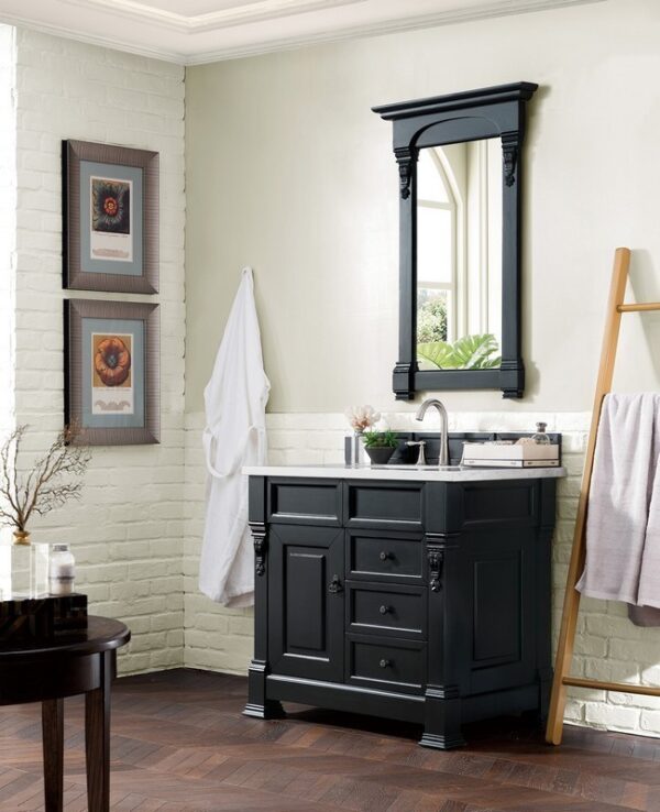 James Martin 147-114-5536-3AF Brookfield 36 Inch Antique Black Single Vanity with Drawers with 3 cm Arctic Fall Solid Surface Top