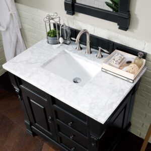 James Martin 147-114-5536-3CAR Brookfield 36 Inch Antique Black Single Vanity with Drawers with 3 cm Carrara Marble Top