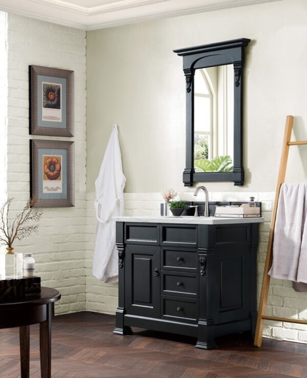 James Martin 147-114-5536-3ENC Brookfield 36 Inch Single Vanity Cabinet with Ethereal Noctis Quartz Top - Antique Black