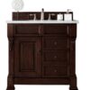 James Martin 147-114-5566-3CAR Brookfield 36 Inch Burnished Mahogany Single Vanity with Drawers with 3 cm Carrara Marble Top