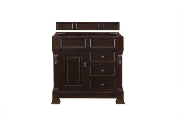 James Martin 147-114-5566-3EJP Brookfield 36 Inch Burnished Mahogany Single Vanity with Drawers with 3 cm Eternal Jasmine Pearl Quartz Top with Sink