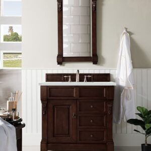 James Martin 147-114-5566-3ENC Brookfield 36 Inch Single Vanity Cabinet with Ethereal Noctis Quartz Top - Burnished Mahogany