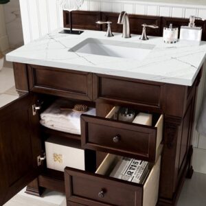 James Martin 147-114-5566-3ENC Brookfield 36 Inch Single Vanity Cabinet with Ethereal Noctis Quartz Top - Burnished Mahogany