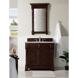 James Martin 147-114-5566-3ESR Brookfield 36 Inch Burnished Mahogany Single Vanity with 3 CM Eternal Serena Quartz Top