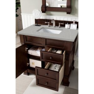 James Martin 147-114-5566-3ESR Brookfield 36 Inch Burnished Mahogany Single Vanity with 3 CM Eternal Serena Quartz Top