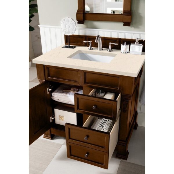 James Martin 147-114-5576-3EMR Brookfield 36 Inch Country Oak Single Vanity with 3 CM Eternal Marfil Quartz Top