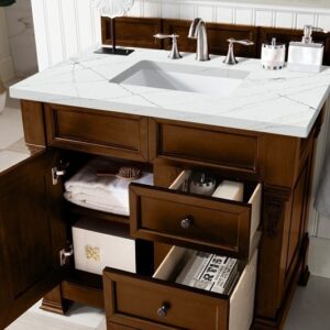 James Martin 147-114-5576-3ENC Brookfield 36 Inch Single Vanity Cabinet with Ethereal Noctis Quartz Top - Country Oak