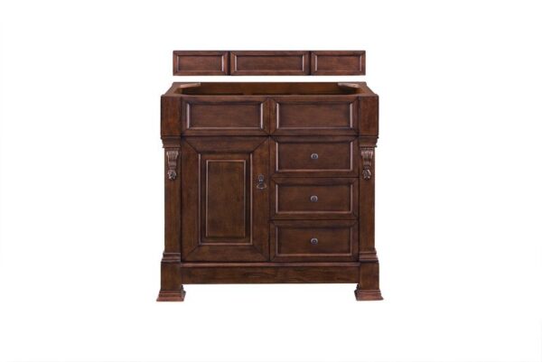 James Martin 147-114-5586-3CAR Brookfield 36 Inch Warm Cherry Single Vanity with Drawers with 3 cm Carrara Marble Top