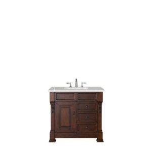 James Martin 147-114-5586-3ESR Brookfield 36 Inch Warm Cherry Single Vanity with 3 CM Eternal Serena Quartz Top