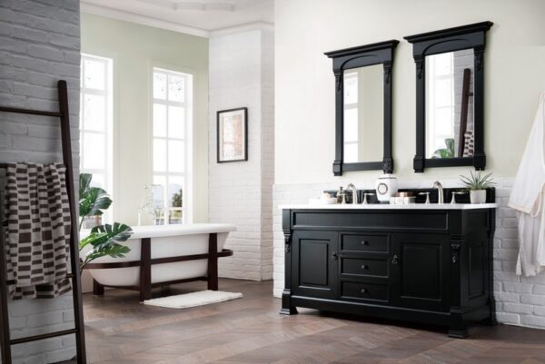 James Martin 147-114-5631-3EJP Brookfield 60 Inch Antique Black Double Vanity with 3 cm Eternal Jasmine Pearl Quartz Top with Sink