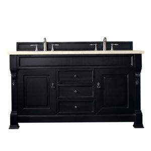 James Martin 147-114-5631-3EMR Brookfield 60 Inch Antique Black Double Vanity with 3 CM Eternal Marfil Quartz Top