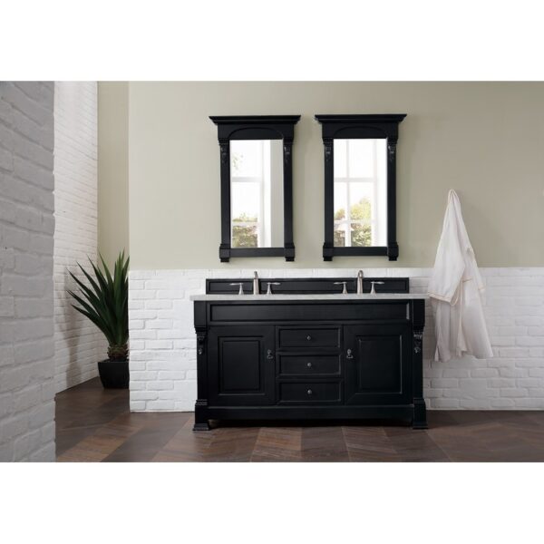 James Martin 147-114-5631-3ESR Brookfield 60 Inch Antique Black Double Vanity with 3 CM Eternal Serena Quartz Top