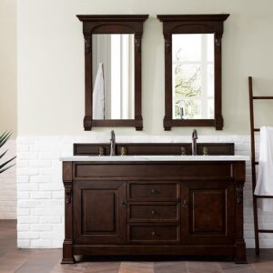 James Martin 147-114-5661-3ENC Brookfield 60 Inch Double Vanity Cabinet with Ethereal Noctis Quartz Top - Burnished Mahogany